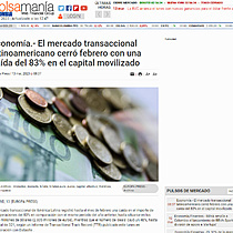 Economa.- El mercado transaccional latinoamericano cerr febrero con una cada del 83% en el capital movilizado